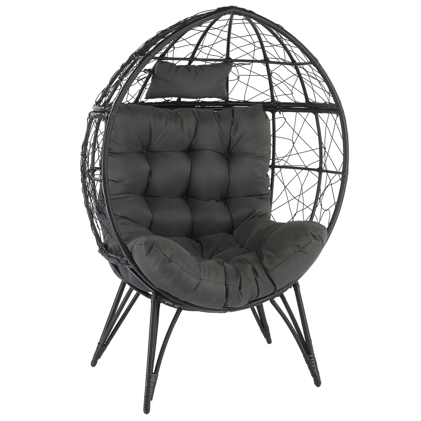 Black Rattan, Gray Cushions, Rattan Egg Chairs-Suitable For Patios, Porches, Backyards, Living Room Balconies