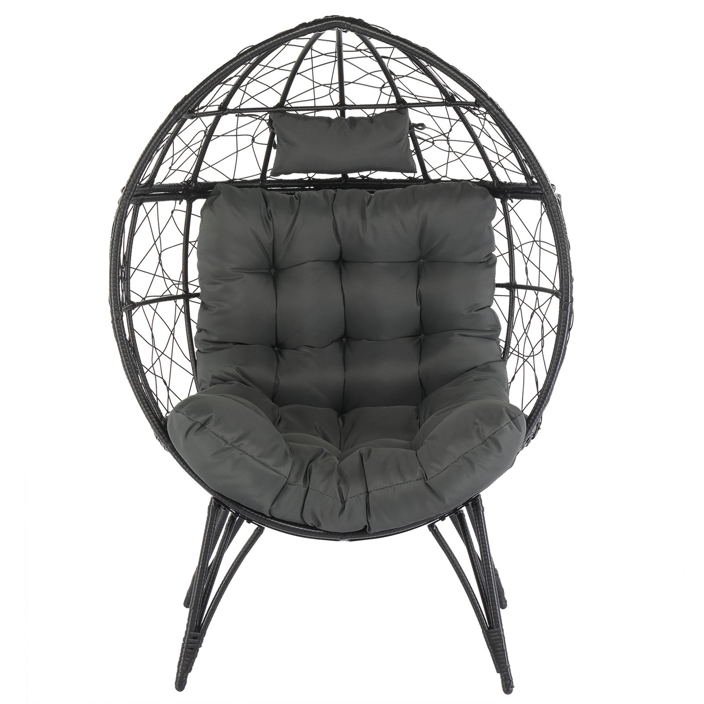 Black Rattan, Gray Cushions, Rattan Egg Chairs-Suitable For Patios, Porches, Backyards, Living Room Balconies