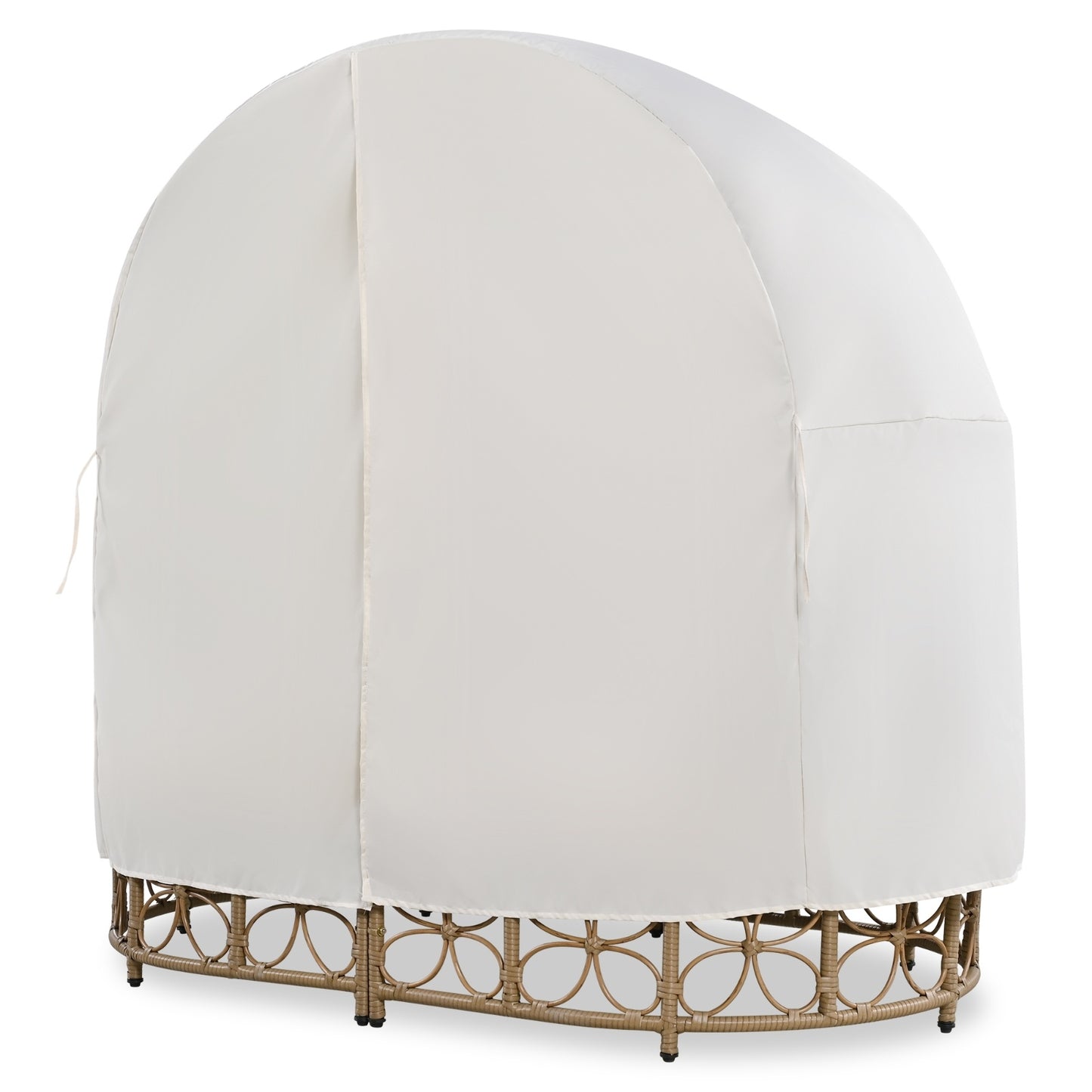 GO 59.8 Daybed Outdoor Sunbed With Colorful Pillows, Wicker Patio Daybed With Curtain, Floral Patte