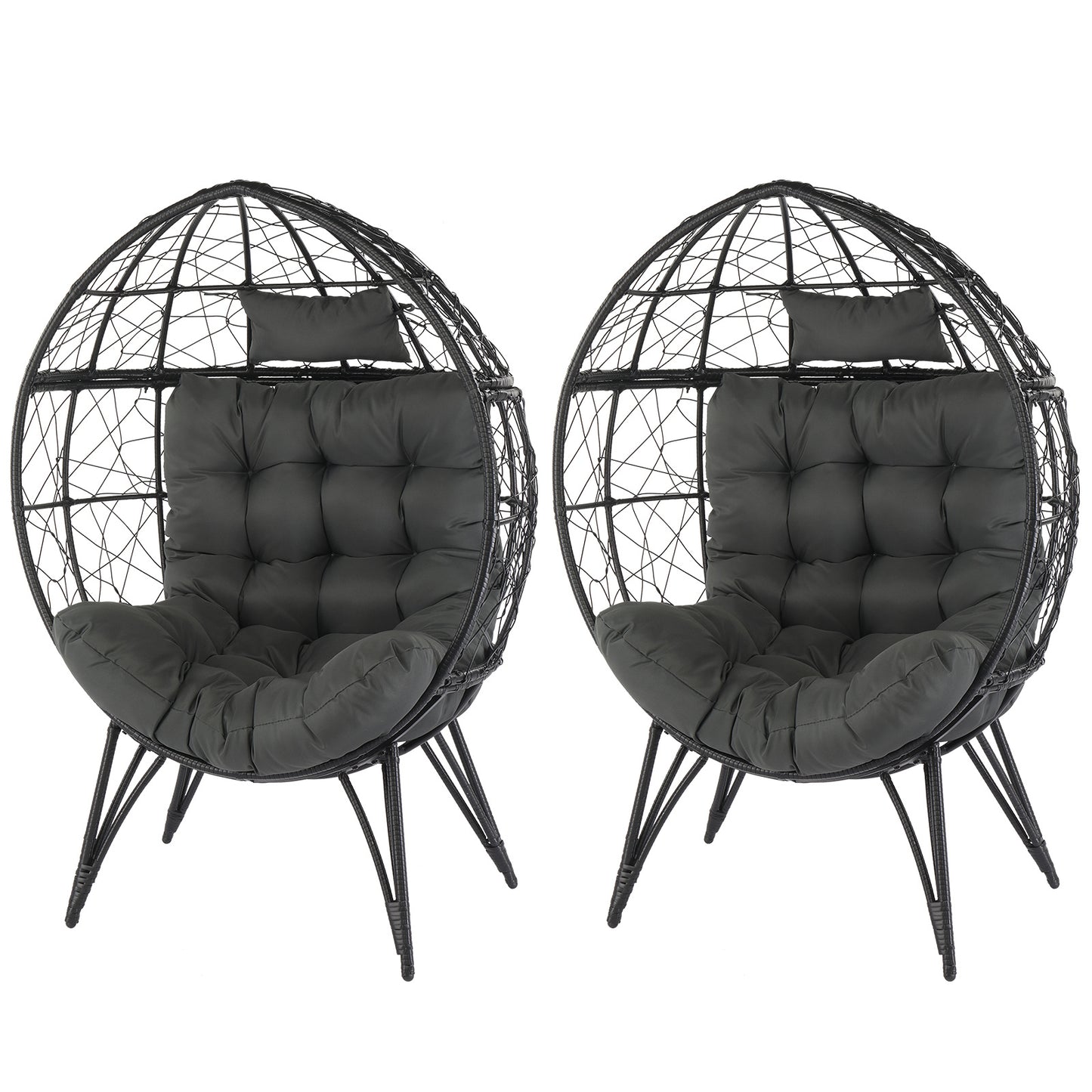 Black Rattan, Gray Cushions, Rattan Egg Chairs-Suitable For Patios, Porches, Backyards, Living Room Balconies