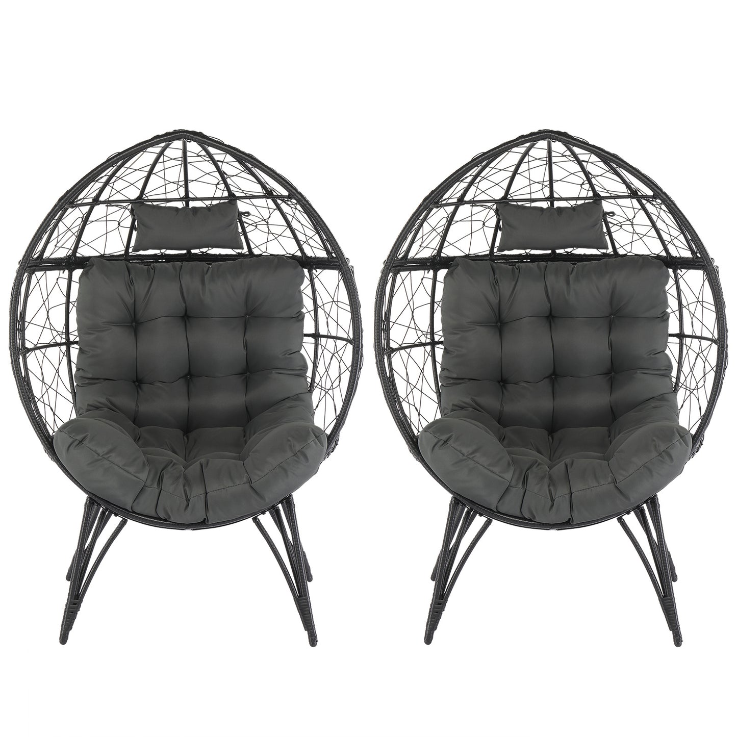 Black Rattan, Gray Cushions, Rattan Egg Chairs-Suitable For Patios, Porches, Backyards, Living Room Balconies