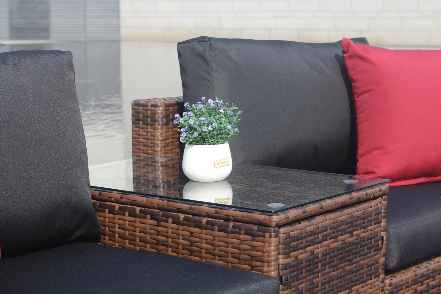 5 Pieces Outdoor Patio Garden Brown Wicker Sectional Conversation Sofa Set With Black