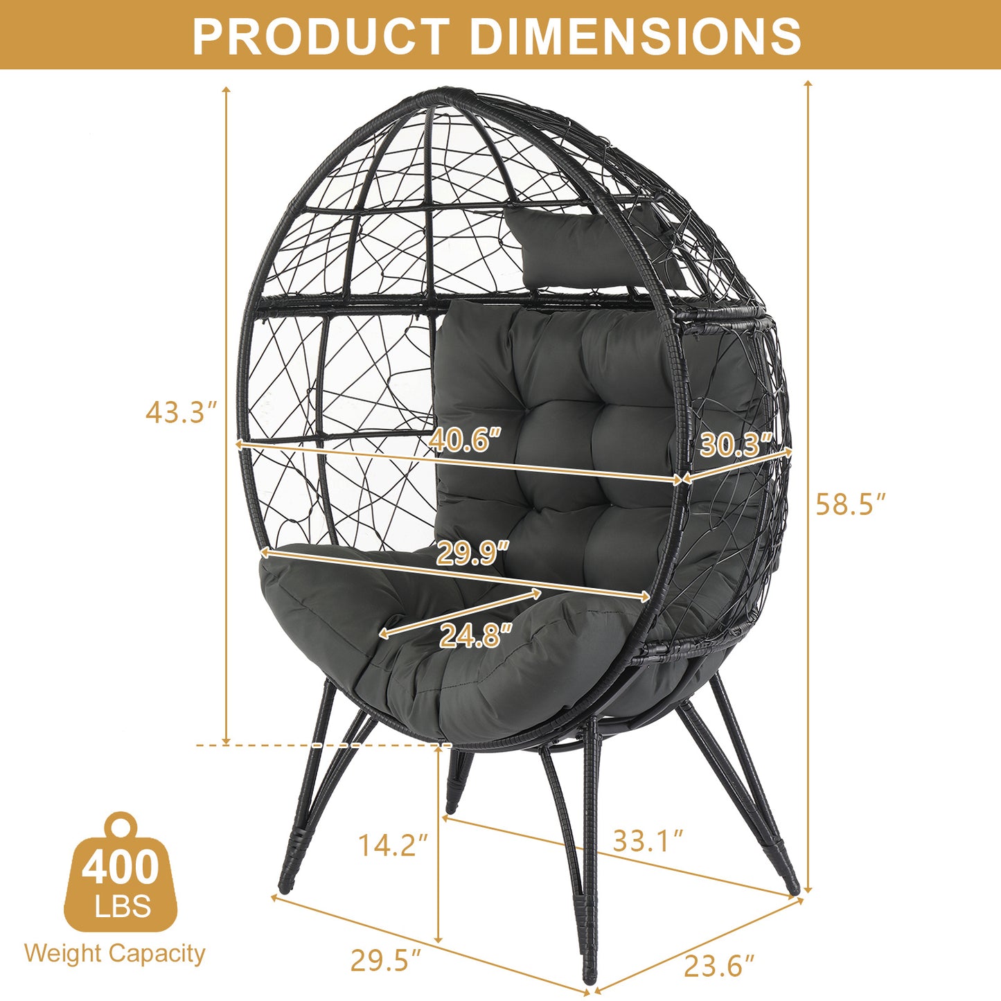 Black Rattan, Gray Cushions, Rattan Egg Chairs-Suitable For Patios, Porches, Backyards, Living Room Balconies