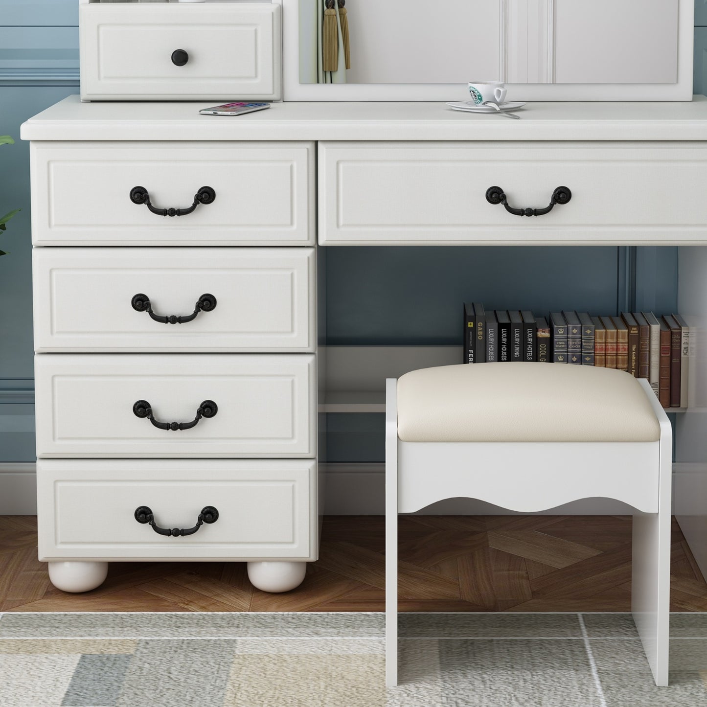 Vanity Desk With Mirror & Lights, Makeup Table Set