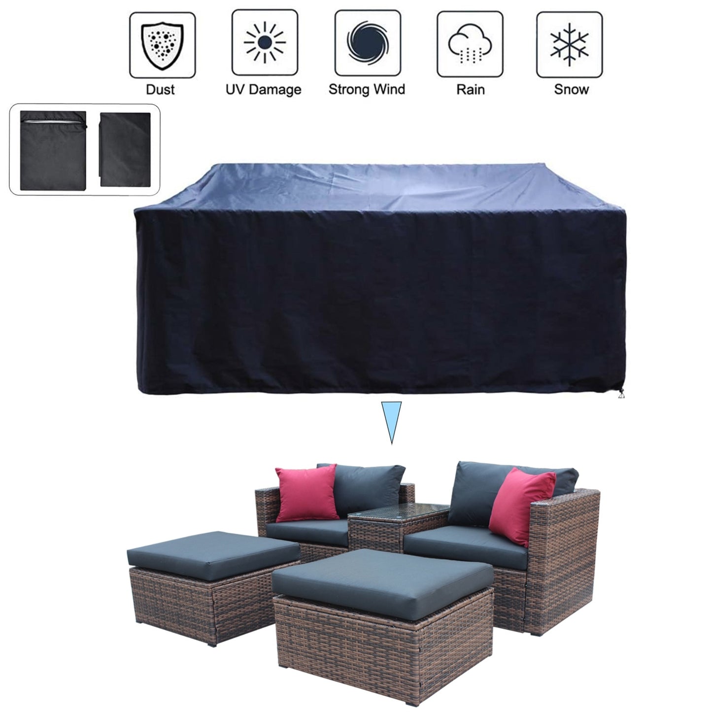 5 Pieces Outdoor Patio Garden Brown Wicker Sectional Conversation Sofa Set With Black
