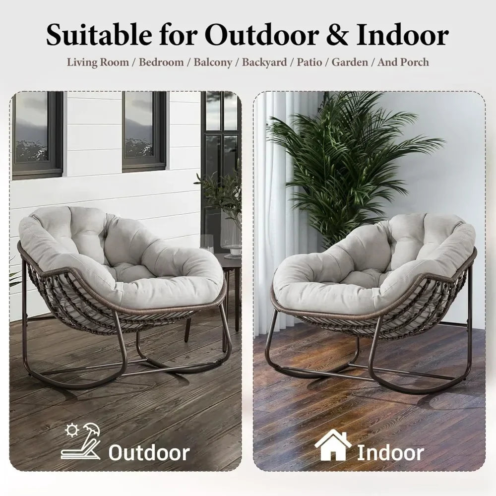 Oversized Rocking Papasan Chair with Thick Cushion and Frame