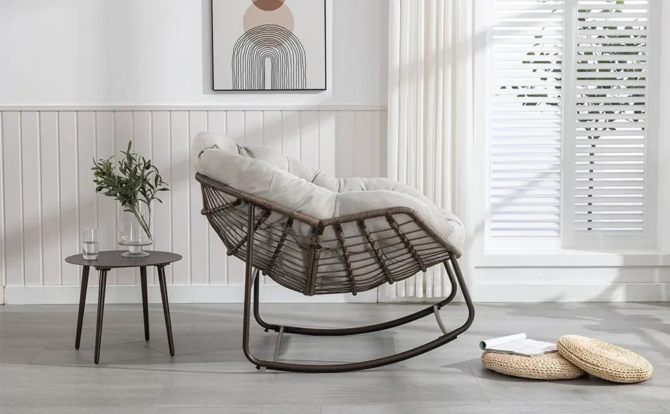 Oversized Rocking Papasan Chair with Thick Cushion and Frame