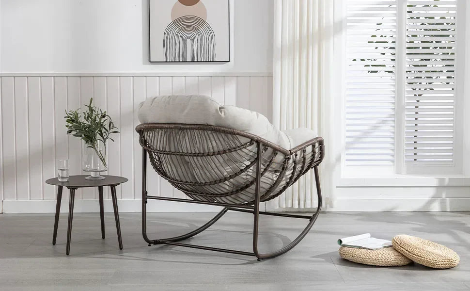 Oversized Rocking Papasan Chair with Thick Cushion and Frame