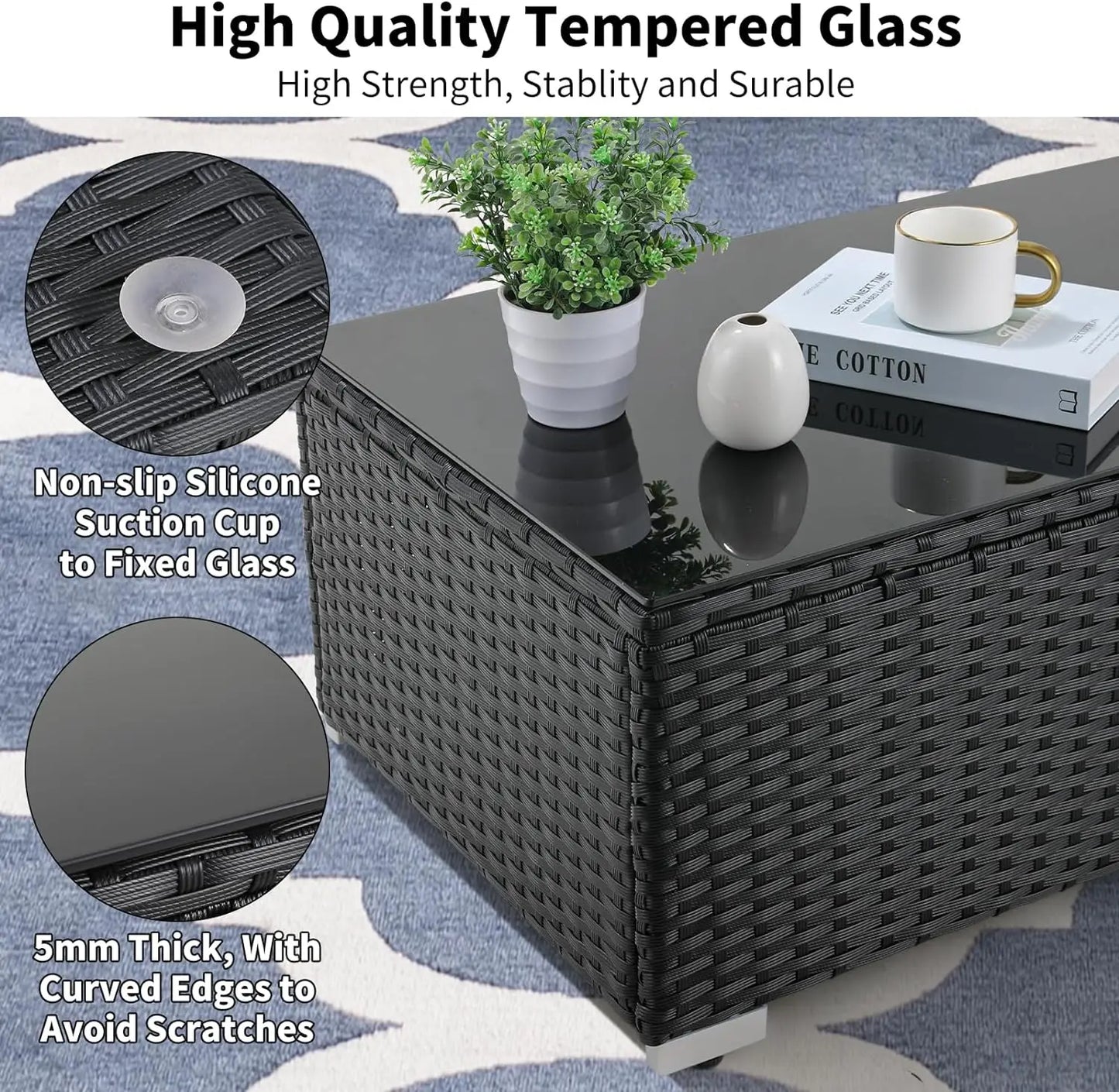 Polyrattan Lounge Sofa for 4-5 People 5PCS Outdoor Furniture Rattan Garden Corner Sofa Set Patio Coffee Table Cushions Pillows