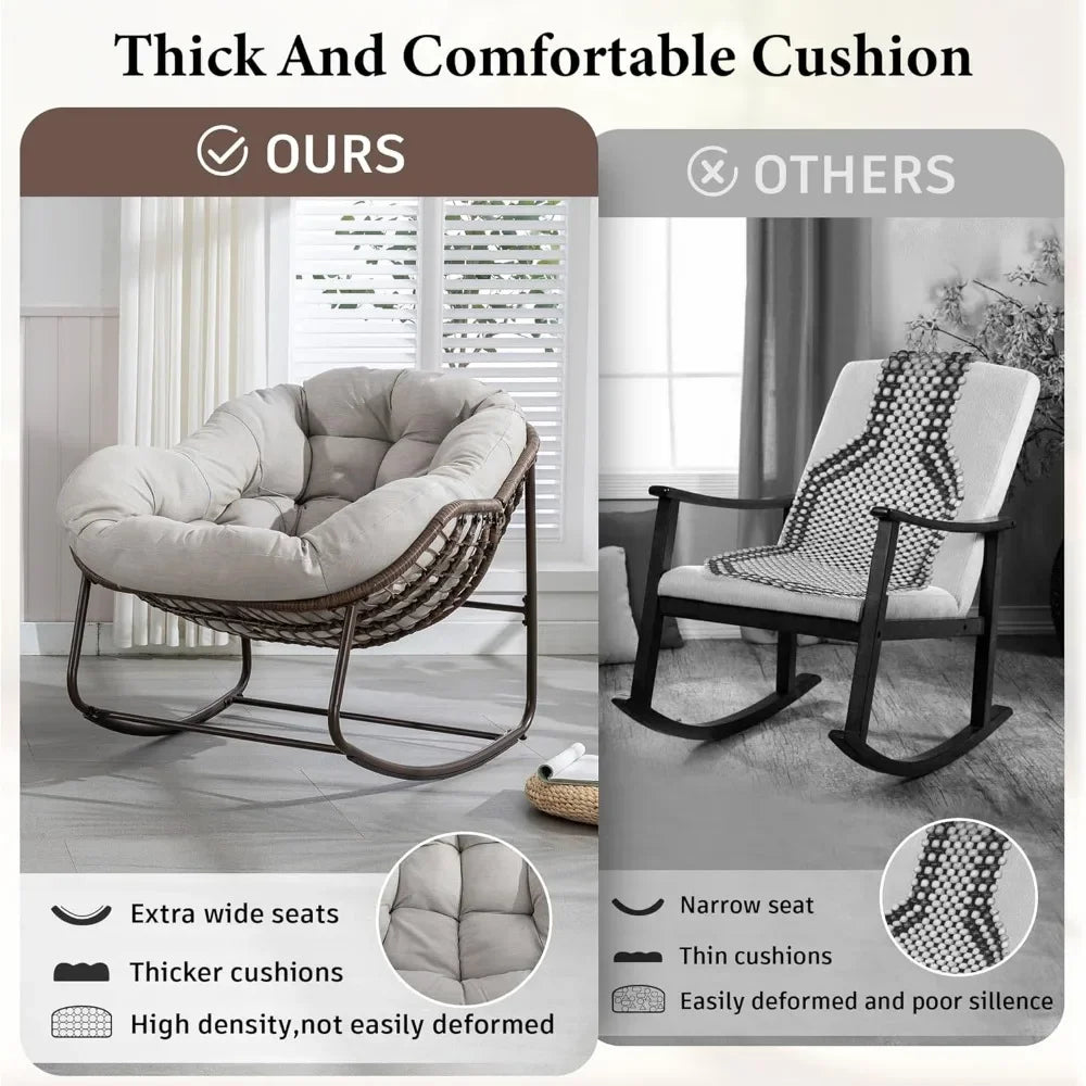 Oversized Rocking Papasan Chair with Thick Cushion and Frame