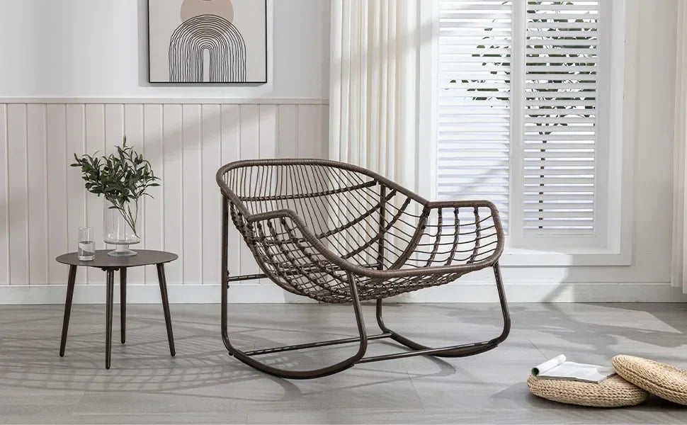 Oversized Rocking Papasan Chair with Thick Cushion and Frame