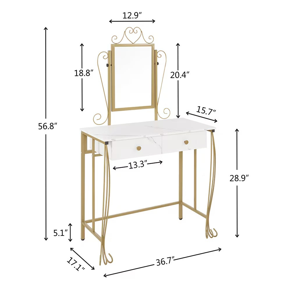 Vanity Table Set With Mirror & Stool,White Makeup Dressing Desk With Drawers For Girls,Women,Bedroom,Gift