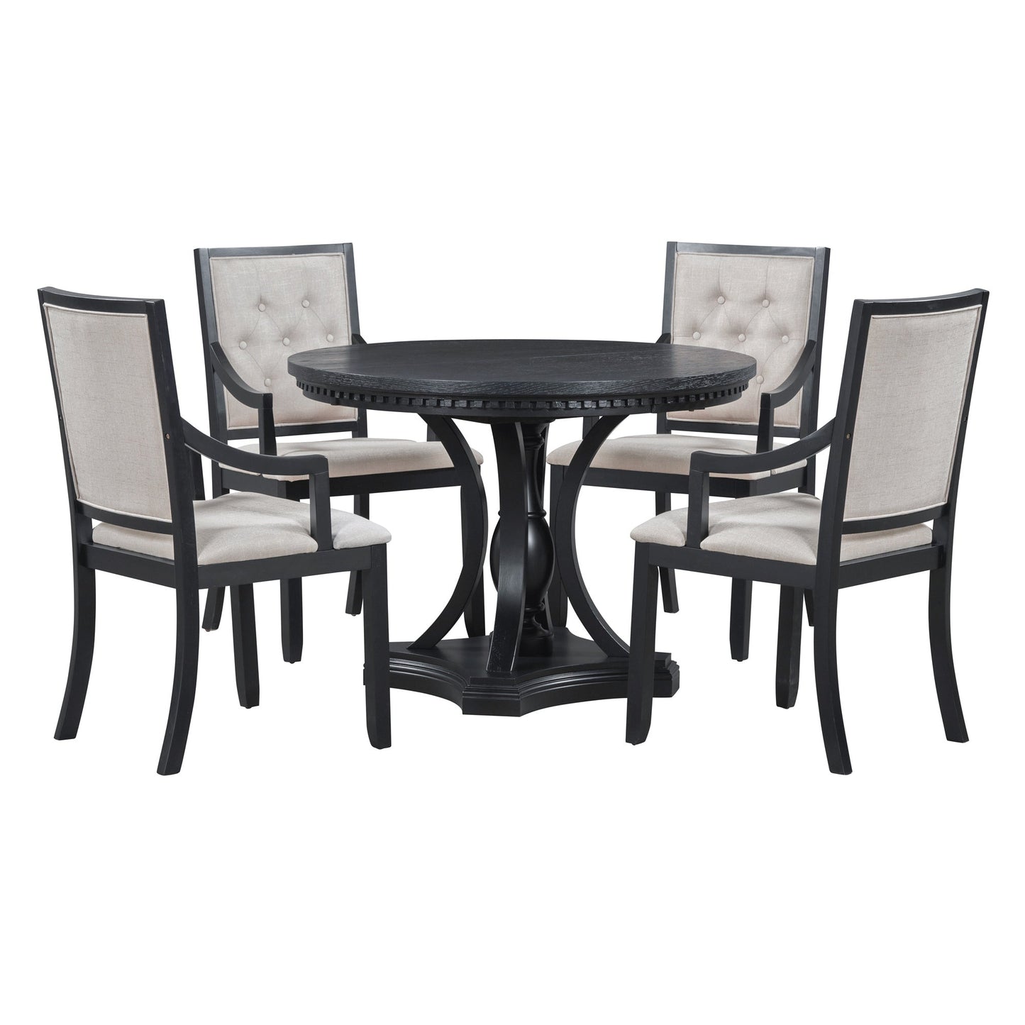 5-piece Dining Set Extendable Round Table and 4 Chairs for Kitchen Dining Room - Black Oak