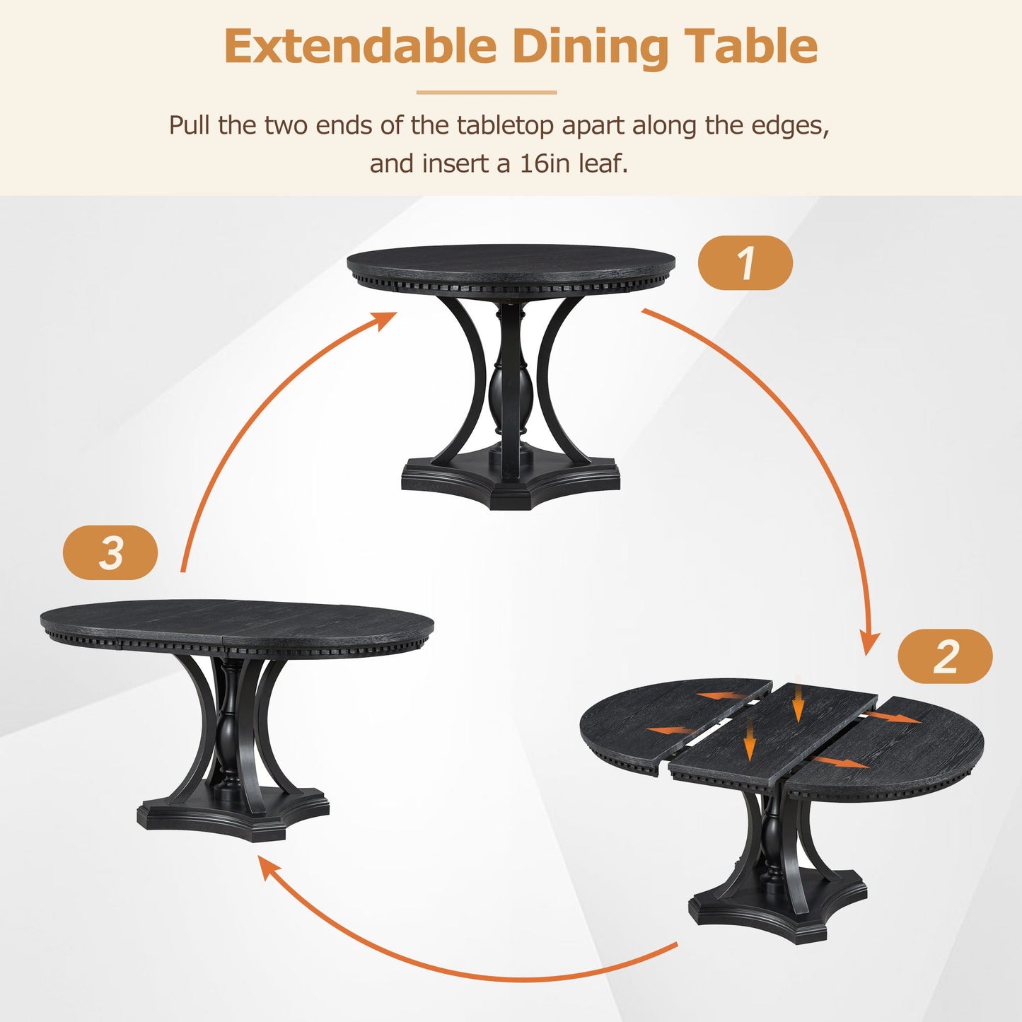 5-piece Dining Set Extendable Round Table and 4 Chairs for Kitchen Dining Room - Black Oak