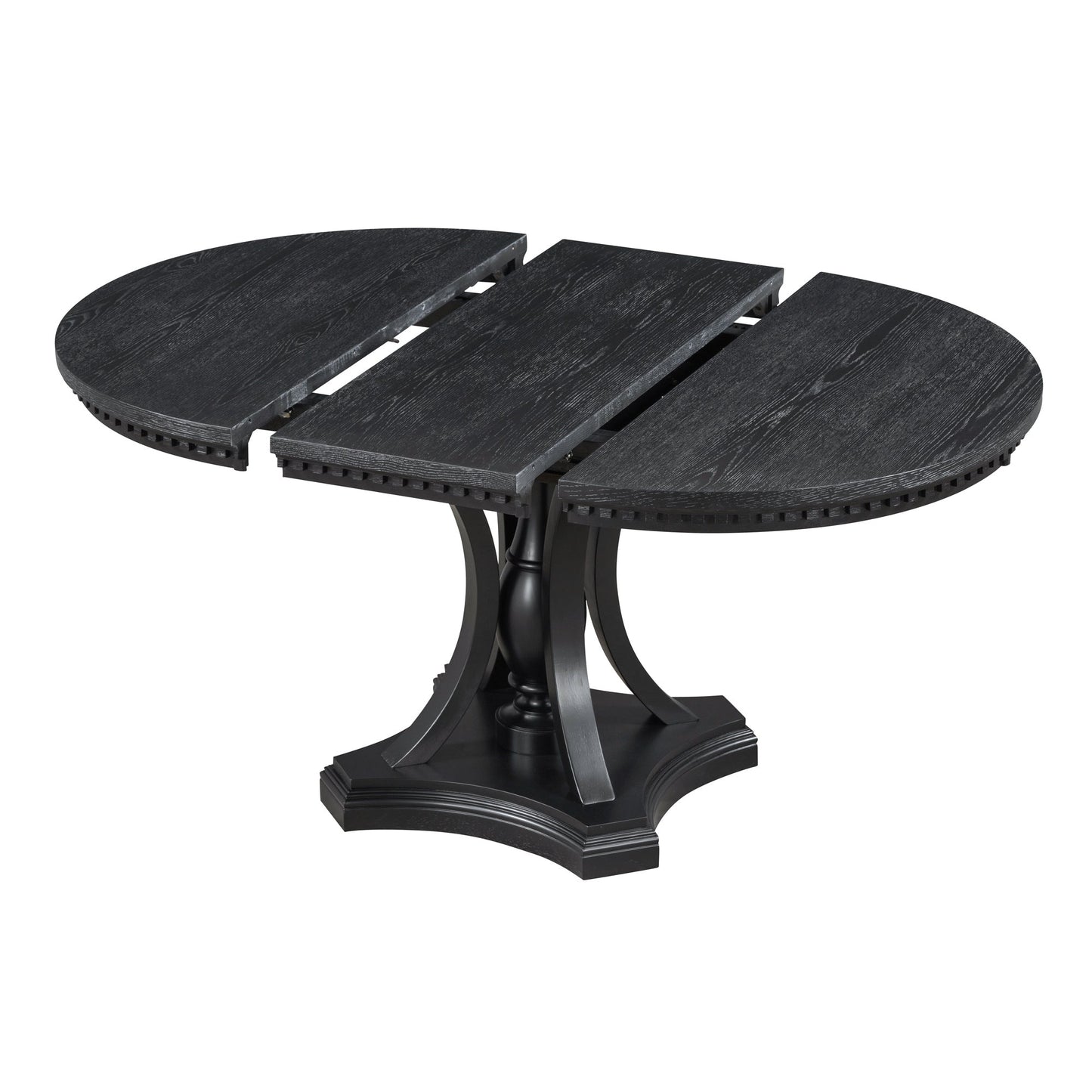 5-piece Dining Set Extendable Round Table and 4 Chairs for Kitchen Dining Room - Black Oak
