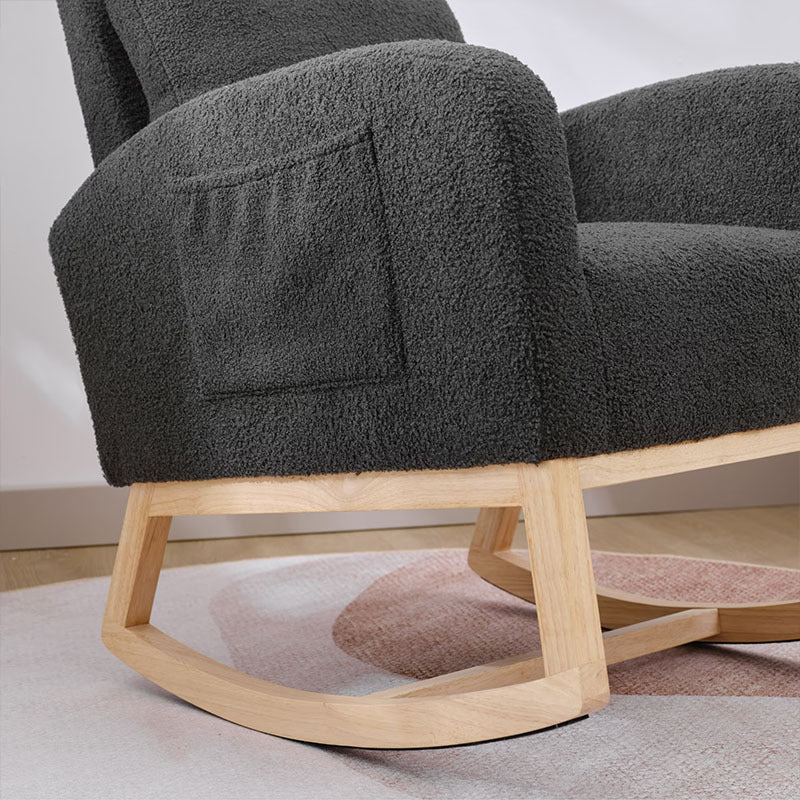 Modern Accent Rocking Chair Rocking Chair With Solid Wood Legs, Upholstered Nursery Glider Rocker, Comfy Armchair With Side Pocket, Living Room Lounge Arm Chair With High Backrest NO TEMU