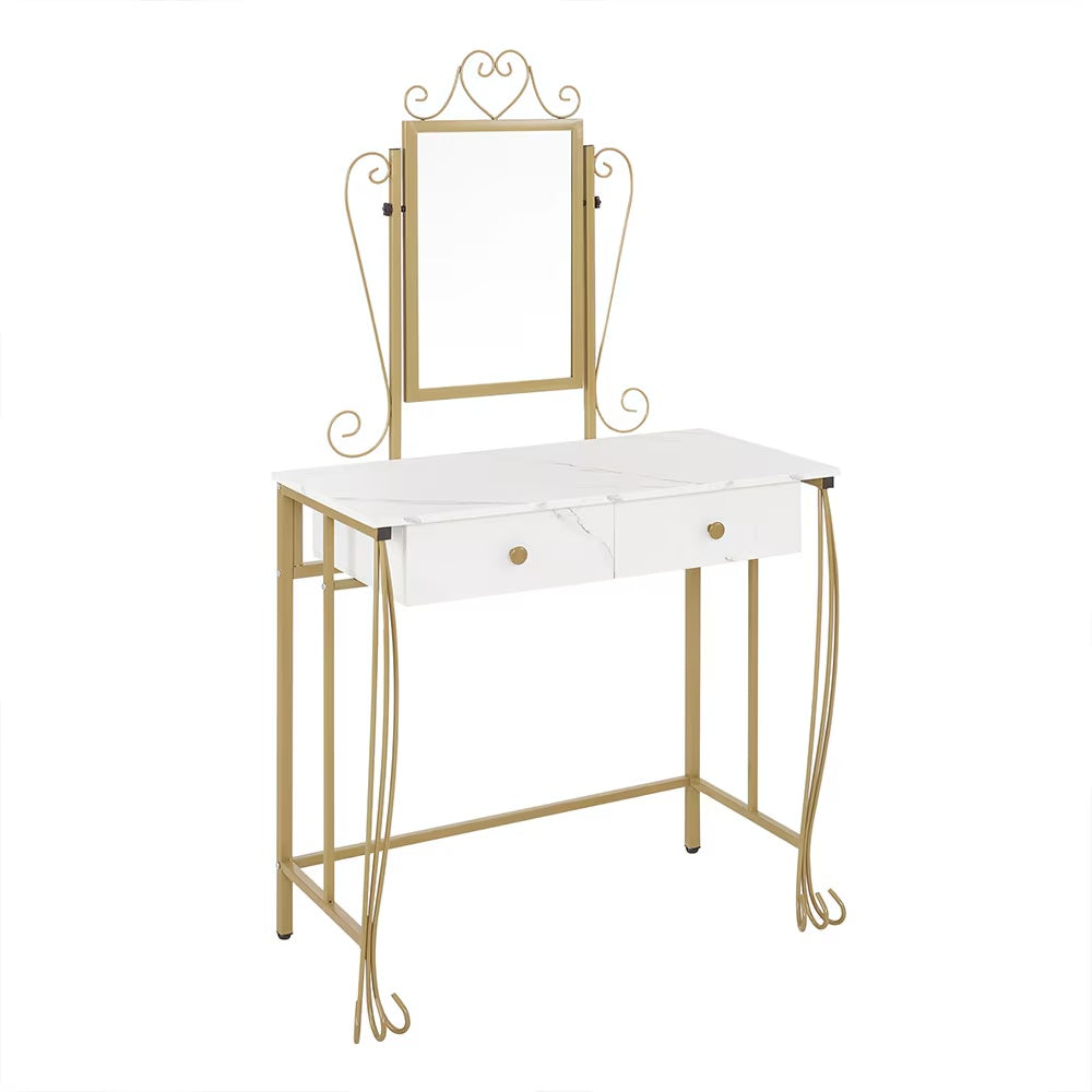 Vanity Table Set With Mirror & Stool,White Makeup Dressing Desk With Drawers For Girls,Women,Bedroom,Gift