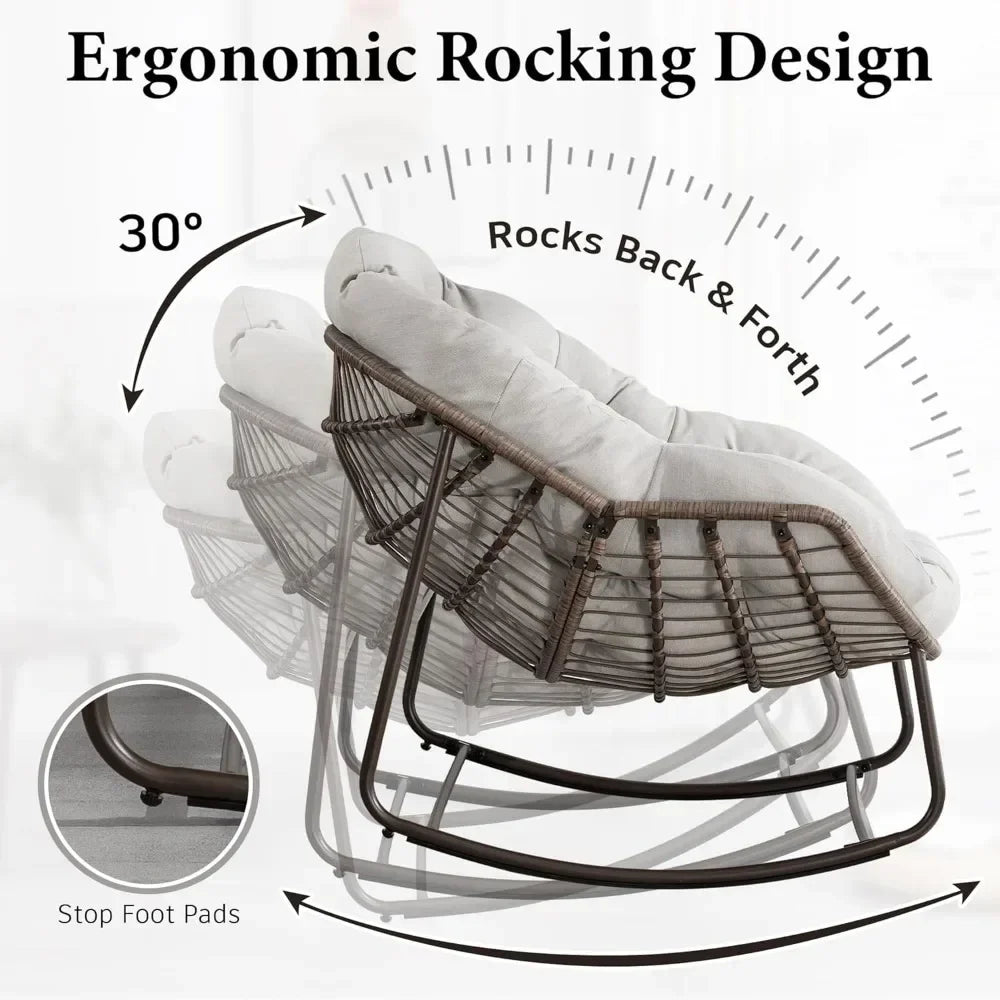 Oversized Rocking Papasan Chair with Thick Cushion and Frame