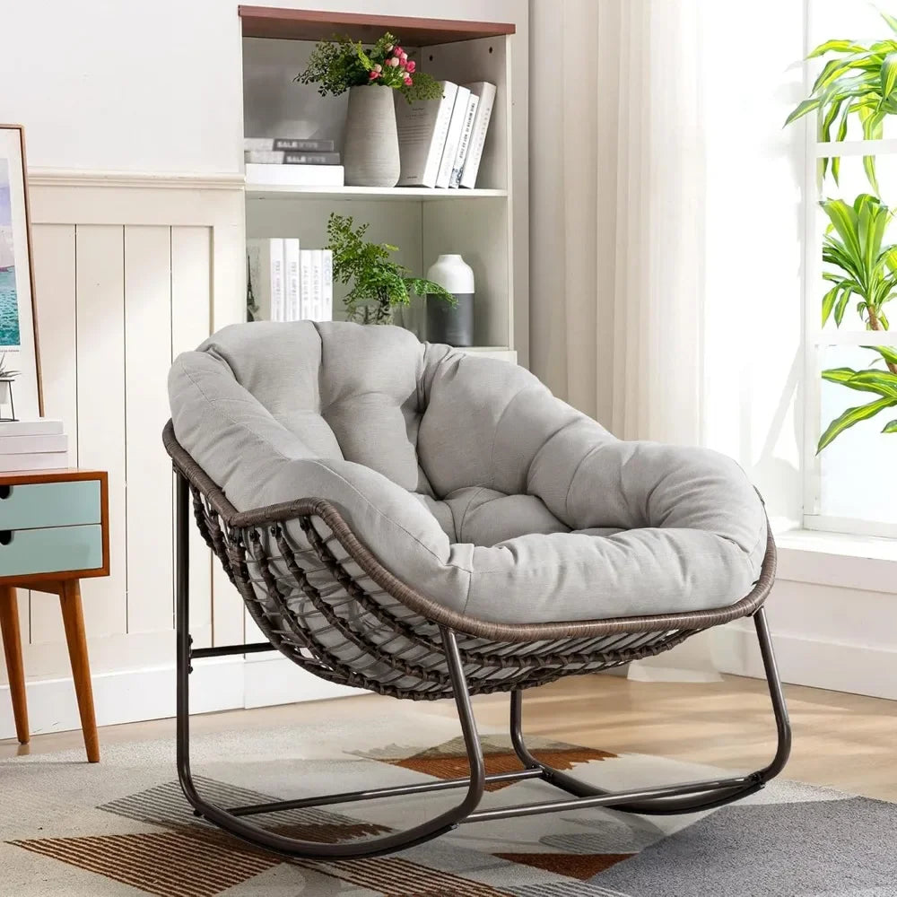 Oversized Rocking Papasan Chair with Thick Cushion and Frame